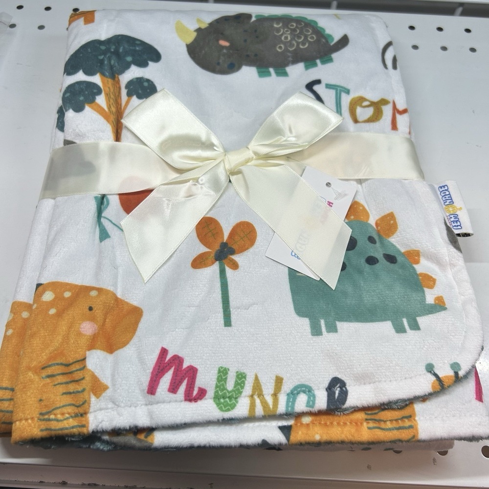 Brand New Baby Minky Blanket 30"x40" Teal Dinosaur/Teal